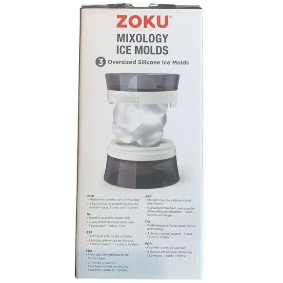 ZOKU Black Geometric Mixology Silicone Ice Molds - Set of 3 Sphere, Cube, Jack - Picture 1 of 3